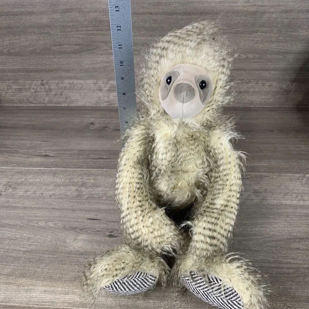 Sloth Plush Stuffed Animal Toy Fuzzy Hairy Brown Beige Patterned Paws Marshalls - Picture 7 of 11